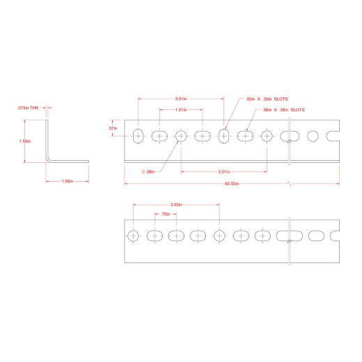 1-1/2" x 1-1/2" x 5' Carbon Steel Slotted Angle Bar
