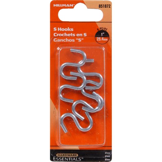 Crochet en S plaqué zinc-6/paquet 0.121" x 1"