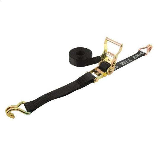 15' x 1-1\/2\" Black Ratchet Strap With Double J-Hooks