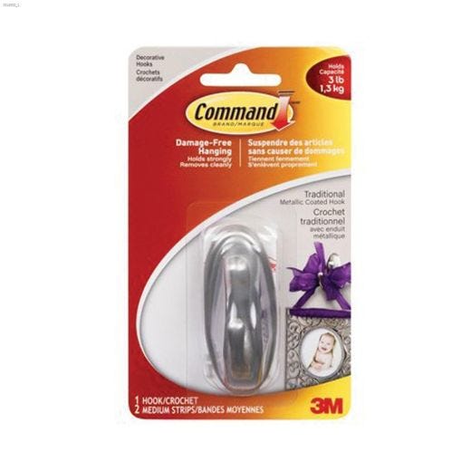Command\u2122 Brushed Nickel Medium Traditional Decorative Hook