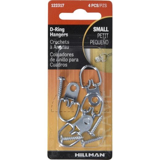 Small Zinc Flat D-Ring Hanger-4/Pack