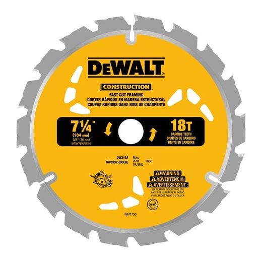 Small Dia Construction Saw Blade 7-1/4" x 0.045" 18 Teeth