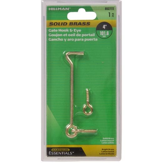 4" Solid Brass/Bright Brass Gate Hook & Eye