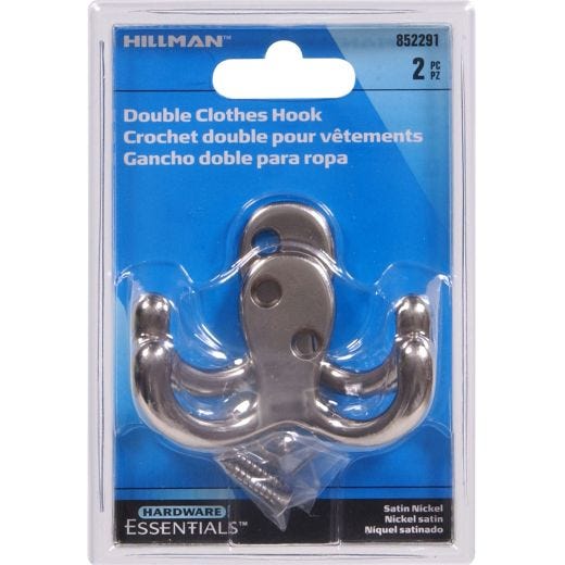 Crochet à vêtements double en nickel satiné