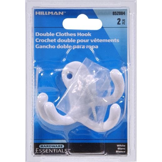 White Double Clothes Hook-2/Pack