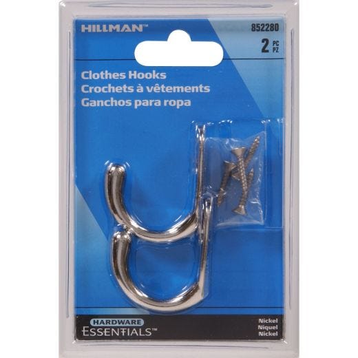Nickel Single Clothes Hook-2/Pack