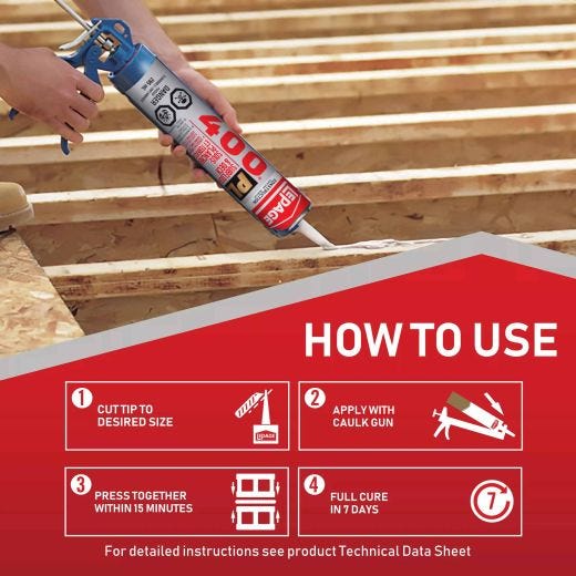 Adhésif pour sous-plancher et terrasse beige PL® 400® 825 ml