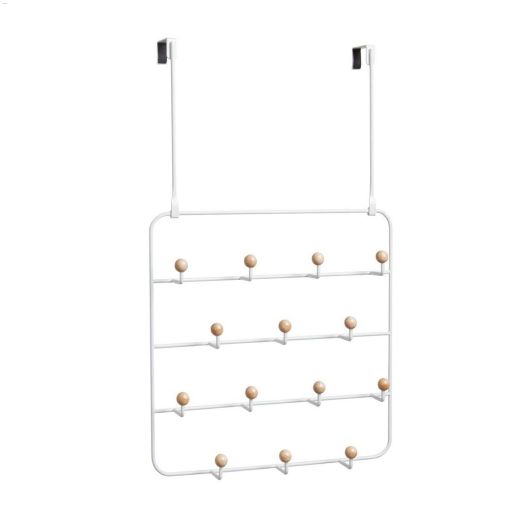 14-1\/4\" White Estique Over-The-Door 14 Hook Organiser