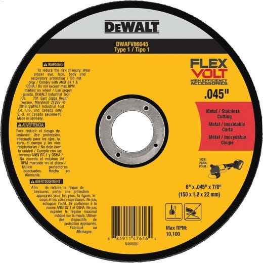 Flexvolt\u00ae 6\" x 0.045\" Type 1 Metal Cutting Wheel