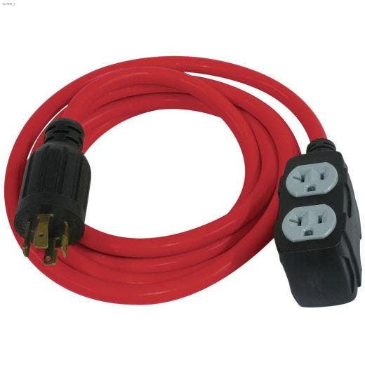 12 AWG 4 Outlet 10' Red SJTW Generator Extension Cord