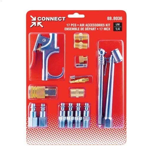 1\/4\" FNPT Brass\/Steel 17-Piece Blow Gun & Tips Kit