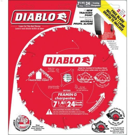 7-1\/4\" 24 Teeth Framing Saw Blade-2\/Pack