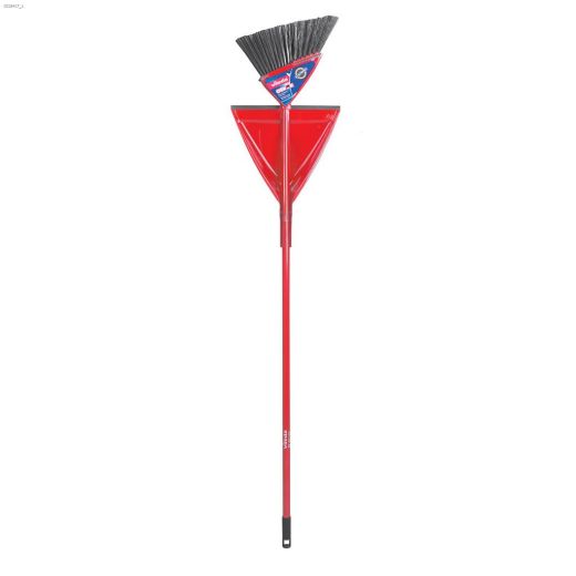 Oskar Plastic Bristle Red Handle Broom With Dust Pan