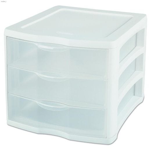 13-1\/2\" x 11\" x 9-5\/8\" White Frame Plastic 3 Drawer Unit