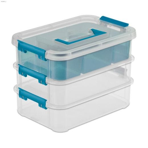 Clear Plastic Stack & Carry Three Layer Handle Storage Box