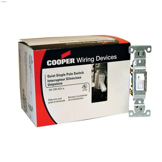 White Quiet Toggle Switch 15A 120V 1P