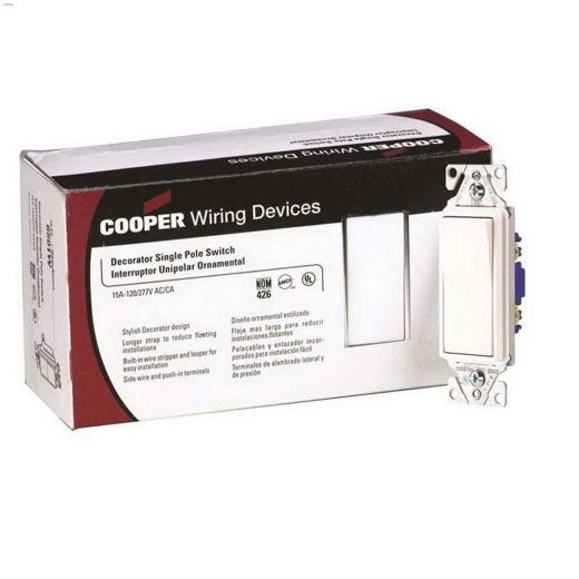 White AC Quiet Decorator Switch 15A 120\/277V 1P-10\/Pack