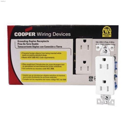 White Decorator Duplex Receptacle 15A 2P\/3W
