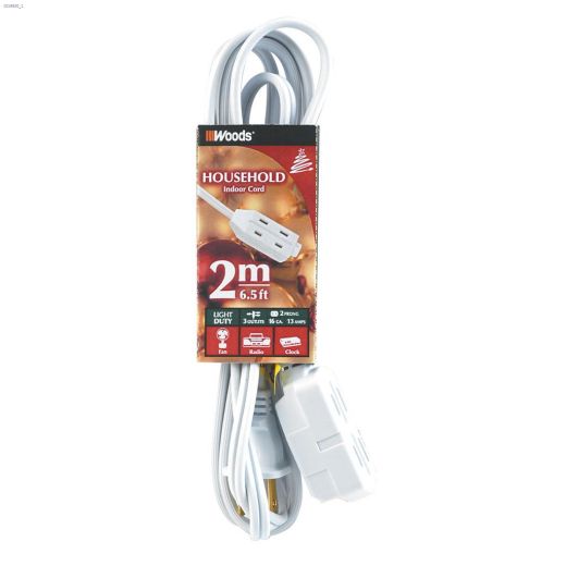 3 Outlet 16 AWG 2C 2 m White Interior Extension Cord