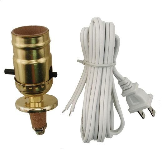 8' Cord Brass\/White Electric Lamp Wiring Kit