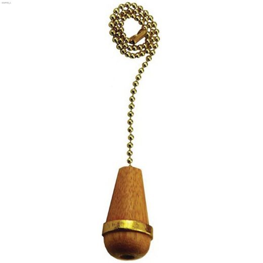 12\" Light Wood Brass Chain Cone Shaped Pull Chain