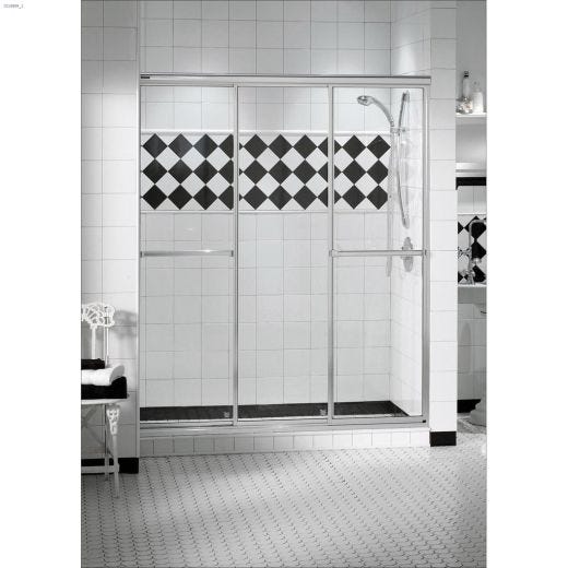 44-1\/2\" Chrome Raindrop Tempered 3-Panel Sliding Shower Door