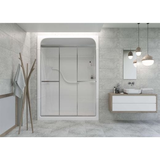 41-7/8 - 42-7/8" Silver Clear Tri Panel Sliding Shower Door