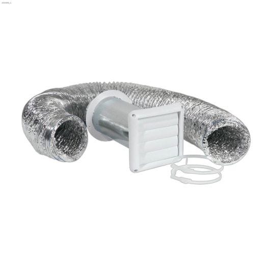 4\" x 8' White Dryer Vent Kit With Louvered Hood