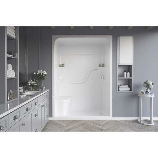 60" x 33-1/4" x 88" Blanc monobloc droit siège cabine douche