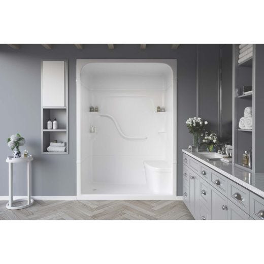 60" x 33-1/4" x 88" Blanc 1 pièce gauche siège cabine douche