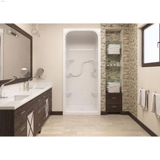 38\" x 33-1\/4\" x 88\" White 1-Piece Left Shower Stall