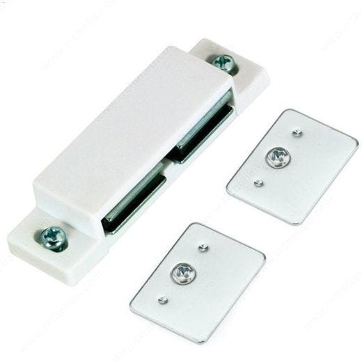 3\" x 3\/4\" x 1\/2\" Plastic White Double Magnetic Latch