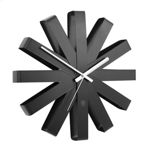 12\" x 2-1\/4\" Black Stainless Steel Ribbon Wall Clock