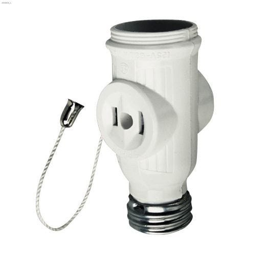 2-Outlet Chain White Lampholder Socket Adapter 125V