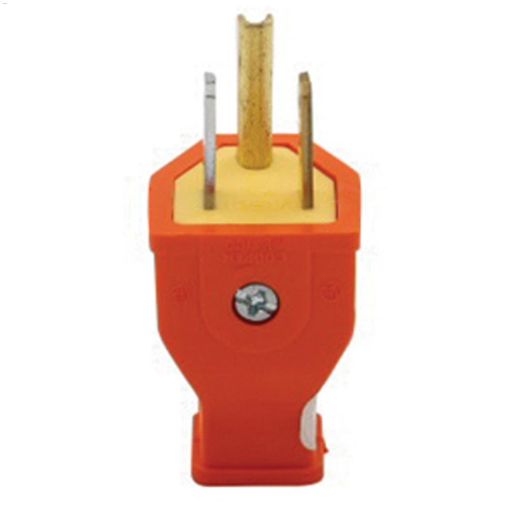 Orange Spring Action Straight Blade Plug 15A 125V 2P\/3W