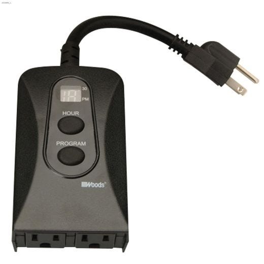 IIIWoods Outdoor Black Digital Timer 2 Grounded Plugin Timers