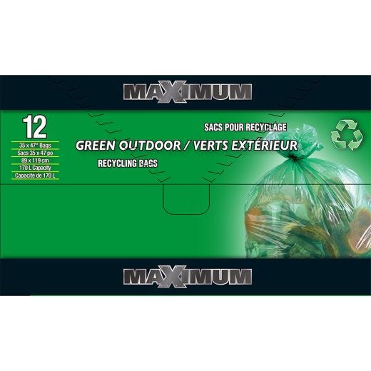 Maximum Recyling Bag Green 35" x 47"-12 Count