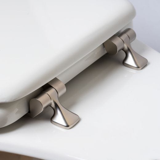 Round Molded Wood Toilet Seat With Brushed Nickel Hinge