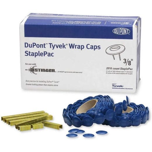 3/8" Tyvek Wrap Cap Staple Pack