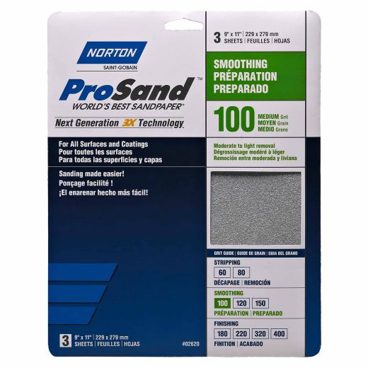 Prosand Sanding Sheet 9 X 11 100grit Handy Pack-3/Pack