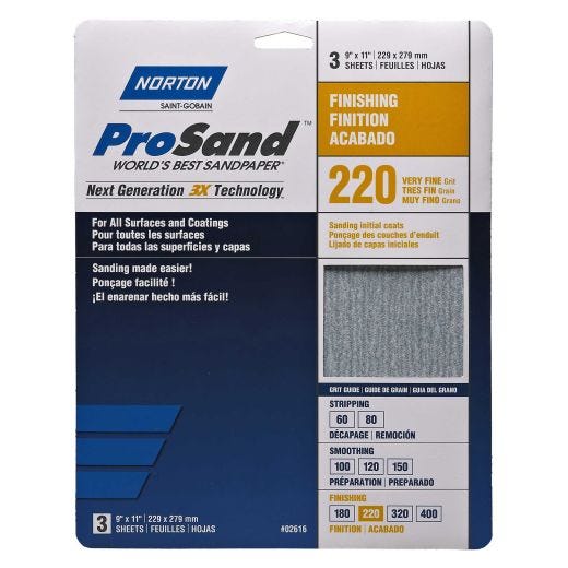 Prosand Sanding Sheet 9 X 11 220grit Handy Pack -3pack