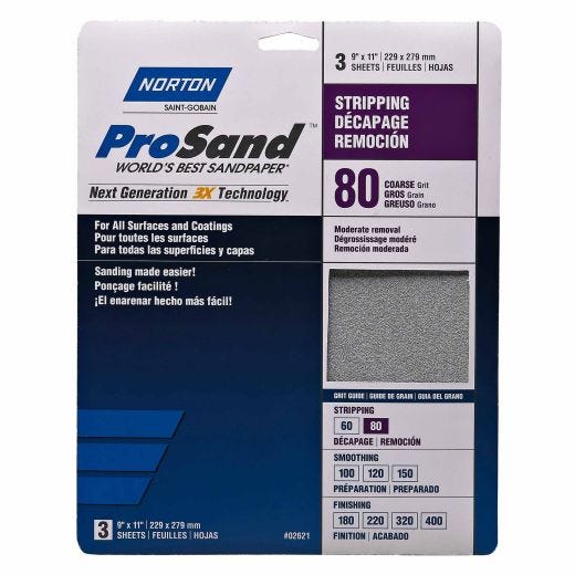 Prosand Sanding Sheet 9 X 11 80grit Handy Pack-3/Pack