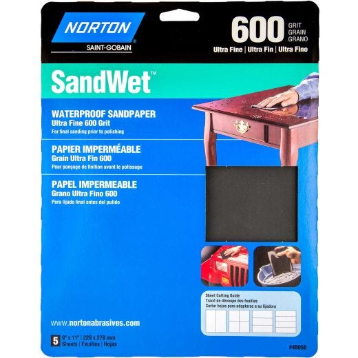 Sandwet Sanding Sheet 9 X 11 600grit Handy Pack-5/Pack