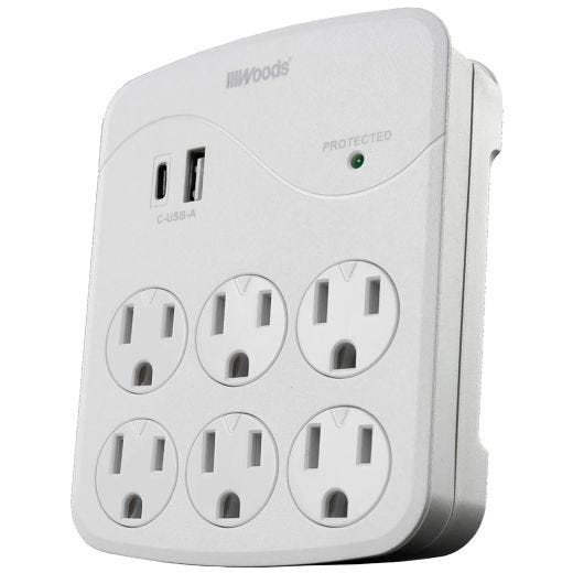 6 Outlet Wall Tap with USB-A and USB-C