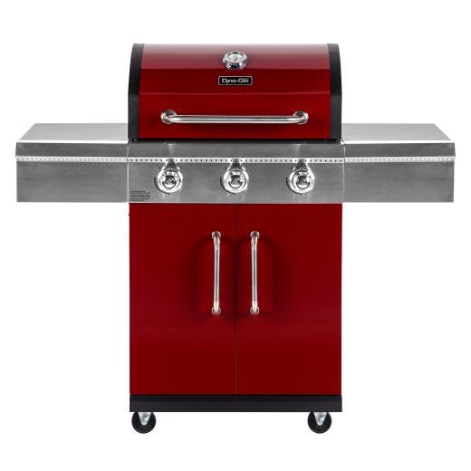 Dyna-glo Red Three Burner Propane Gas Grill with 2 Doors
