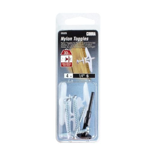Nylon Toggle Light Duty 1/4" S + Screws