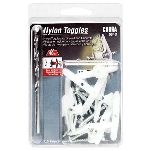 Nylon Toggle Light Duty 1/4" M + Screws + Drill Bit