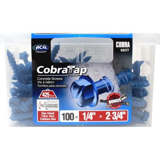 Concrete Screw Hex Head 1/4" x 2-3/4" + Drill Bit/Driver