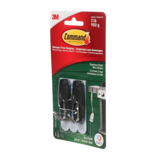 Command™ Medium Outdoor Wire Hooks, Stainless Steel