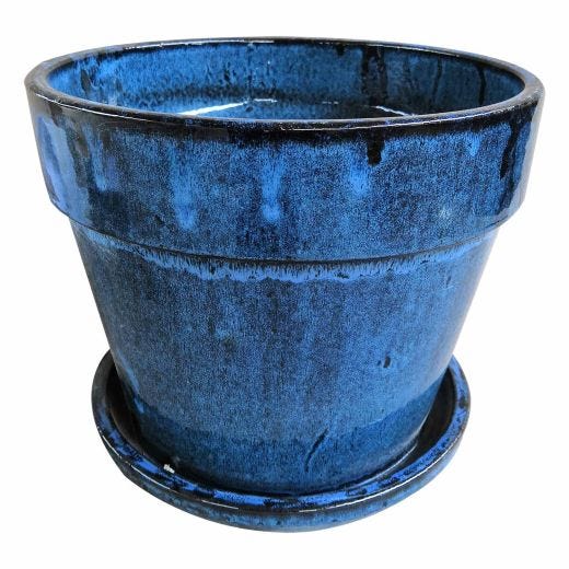 12" Glazed Pot With Saucer